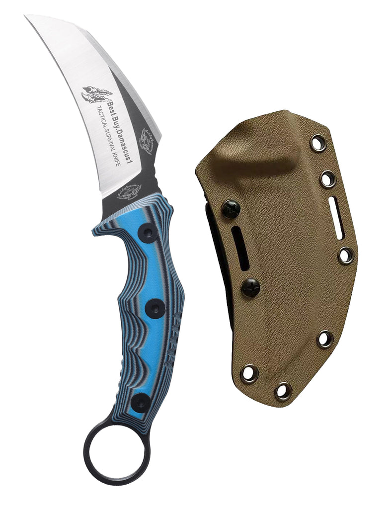 knife 440c Steel Karambit Hunting Knife Tactical knife Blue G10 8.2" Fixed Blade Knife Gifts for men