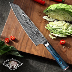 Ensemble de couteaux de cuisine japonais AUS-10, ensemble de couteaux de Chef en acier damas bleu G10, ensemble de blocs de couteaux de Chef professionnels, 9 pièces