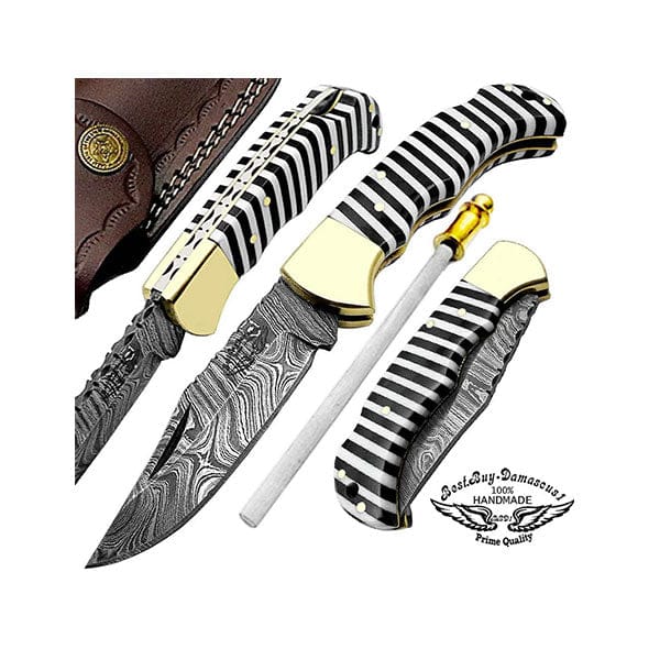  Best.Buy.Damascus1 Damascus knife - Pocket Folding Knife -  Blue Wood Handel - damascus Knife - Damascus Pocket knife - Knife for Men -  Knives - Good For Camping Hunting knife