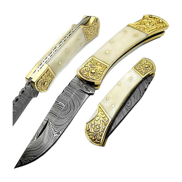 Pocket Knife Camel Bone 7.6'' Scrimshaw Folding Knife Damascus Pocket Knife  Pocket Knife for men Knife Sharpeners Gifts For Men Pocket Knives