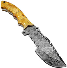 Couteau de chasse en bois d'olivier, couteau de suivi à lame fixe de 9.5 pouces, couteau de chasse en acier damas