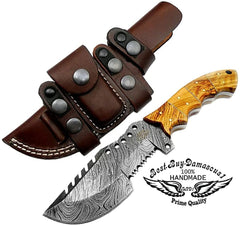 Hunting Knife Olive Wood 9.5'' Fixed Blade Tracker Knife Damascus Steel Hunting Knife