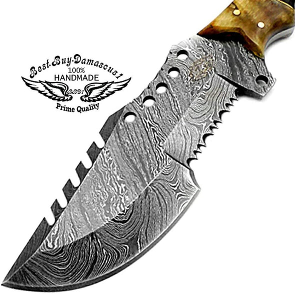 Couteau couteau de chasse corne de bélier 9.5 "couteau traqueur couteau damas à lame fixe