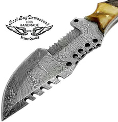 Couteau couteau de chasse corne de bélier 9.5 "couteau traqueur couteau damas à lame fixe