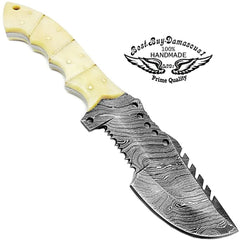 Couteau de chasse en os de chameau, couteau de suivi à lame fixe de 9.5 pouces, couteau de chasse en acier damas