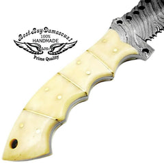 Couteau de chasse en os de chameau, couteau de suivi à lame fixe de 9.5 pouces, couteau de chasse en acier damas