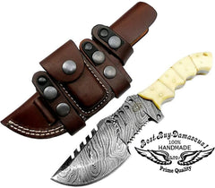 Hunting Knife Camel Bone 9.5" Fixed Blade Tracker Knife Damascus Steel Hunting Knife
